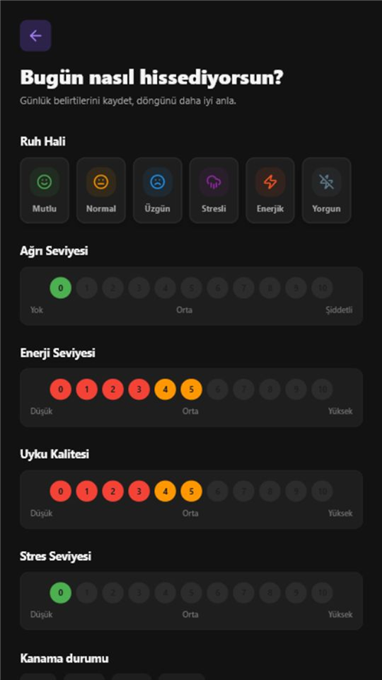 Olarya günlük kontrol ekranı